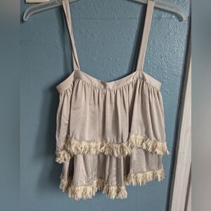 Elegant Cream Fringed Women's Top